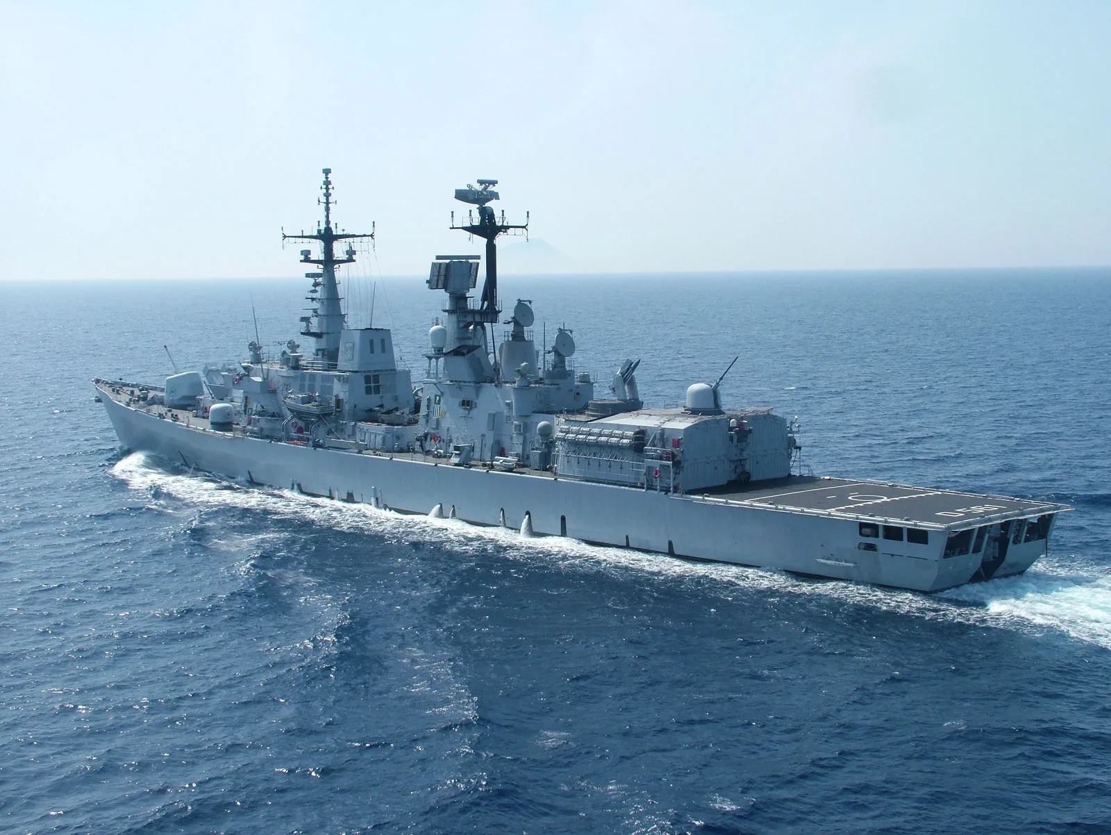 Navy destroyer under way in open sea